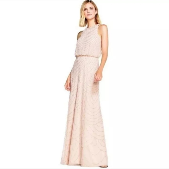 Adrianna Papell Dresses & Skirts - Adrianna Papell Womens size 4 Art Deco Blouson Halter Beaded Blush Pink Dress